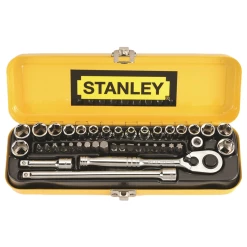 Coupon 😀 Australia Sale - Stanley 1/4" Drive Socket Set - 40 Piece Silver Metallic 🔔